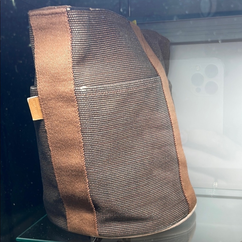 Hermes Brown and Tan Tote with Ribbed Texture
